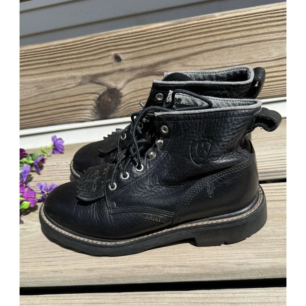 Ariat Womens Boots Size 8b Black Leather Lace Up ATS Sole Style 31001 Kiltie - Picture 1 of 9